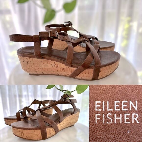 Eileen Fisher Array Cork Sandal Wedge Platform Size 7.5 - Picture 1 of 15
